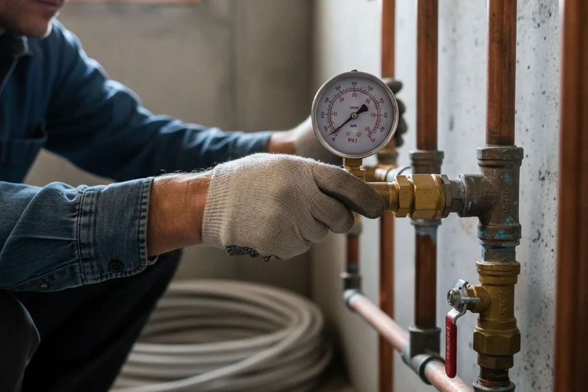 Pressure testing a repaired line during Water Line Repair in Acosta